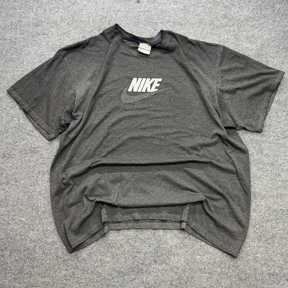 Vintage Y2K Nike T Shirt Men's Dark Gray Faded Gray Tag Center Swoosh XL